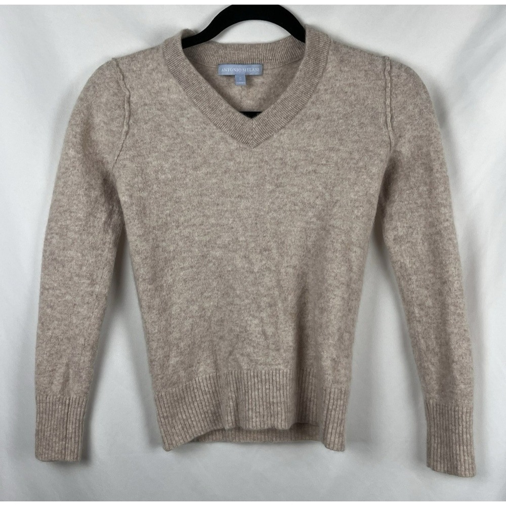 Antonio‎ Melani Maddie 100% Cashmere V-Neck Sweater Long Sleeve Small Oatmeal